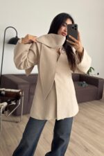 Premium Fular Bağlamalı Ceket Bej