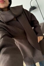 Premium Fular Bağlamalı Ceket Kahverengi - Görsel 3