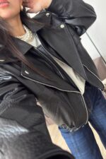 Luxury Yılan Derisi Deri Ceket Siyah - Görsel 4