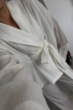 Gofre Kumaş Kimono Takım Beyaz - Görsel 3