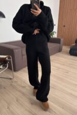 Düğmeli Dik Yaka Triko Takım Siyah - Görsel 3