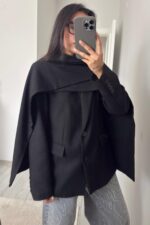 Çizgili Şallı Blazer Ceket Siyah - Görsel 4