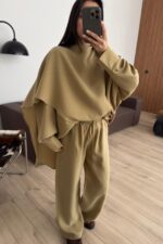 Yarasa Kol Pelerin Detaylı Pantolon Takım Haki - Görsel 3