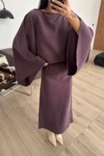 Massi Geniş Kollu Belden Bağlamalı Elbise Mürdüm - Görsel 3