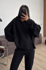 Kapşonlu Modal Kumaş Pantolon Takım Siyah - Görsel 2