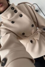 Düğme Detaylı Dik Yaka Kısa Kaşe Kaban Taş - Görsel 2