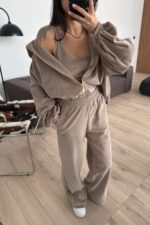 Kadife Hırka Crop Pantolon Takım Vizon - Görsel 2