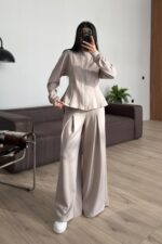 Pantolonu Pileli Bol Paça Hırka Takım Taş