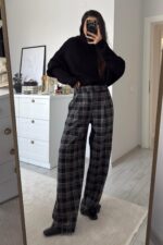 Dep Ekose Desenli Pantolon Siyah