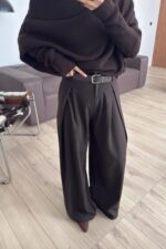 Beli Kemerli Pileli Pantolon Acı Kahve - Görsel 2