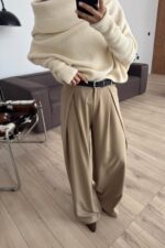 Beli Kemerli Pileli Pantolon Karamel - Görsel 2