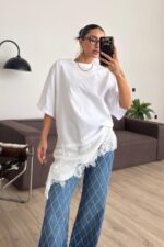 Güpür Detaylı Tişört Beyaz