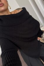 Geniş Boğazlı Asimetrik Kazak Siyah - Görsel 2