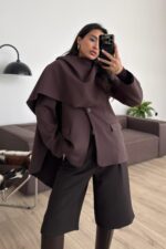 Tasarım Şallı Blazer Ceket Kahverengi - Görsel 2