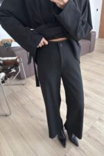 Önü Bağlamalı Pileli Takım Siyah - Görsel 4