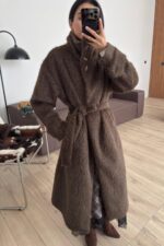 Sakallı Dik Yaka Kaban Kahverengi - Görsel 2