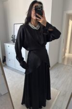 Floş Saten Etek Takım Siyah - Görsel 2