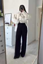 Önü Pileli Palazzo Pantolon Siyah