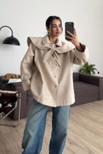 Şal Yaka Detaylı Trençkot Taş