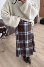 For Ekoseli Uzun Etek Lacivert Kahve - Görsel 2