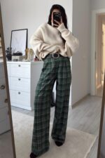 Dep Ekose Desenli Pantolon Yeşil