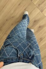 Wide Leg Baklava Taşlı Mavi Jean - Görsel 3