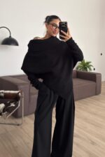 Geniş Boğazlı Asimetrik Kazak Siyah