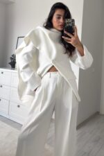 Tasarım Şallı Blazer Ceket Ekru - Görsel 2