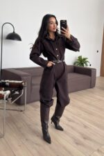 Cepli Denim Tulum Kahverengi