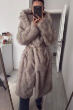 Kapşonlu Kemerli Uzun Kürk Taş - Görsel 2