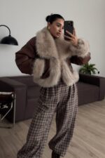 Çift Taraflı Kısa Deri Kürk Taba