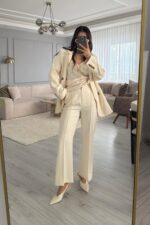 Noya Çımalı Flare Pantolon Krem