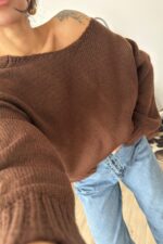 Arkası Dantel Detaylı Kazak Kahverengi - Görsel 2