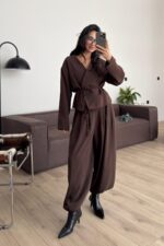 Şalvar Pantolon Ceket Takım Kahverengi