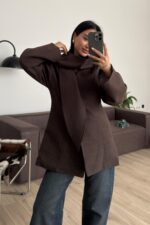 Premium Fular Bağlamalı Ceket Kahverengi