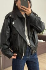 Luxury Yılan Derisi Deri Ceket Siyah - Görsel 3