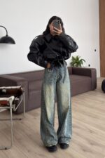 Cleo Dalgalı Taşlı Eskitme Jean