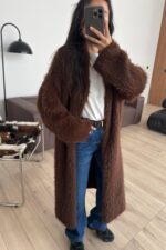 Nora Sakallı Uzun Hırka Kahverengi - Görsel 2