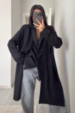 Çizgili Şallı Blazer Ceket Siyah - Görsel 2