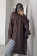 Çizgili Şallı Blazer Ceket Kahverengi - Görsel 2