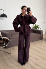 Fuly Denim Gömlek Pantolon Takım Mürdüm