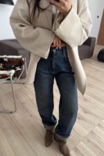 Paçası Katlı Lacivert Eskitme Jean