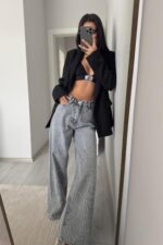 Cleo Dalgalı Taşlı Antrasit Jean