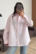 Çizgili Kuşaklı Poplin Gömlek Pembe - Görsel 2