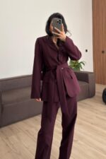 Pelerinli Parçalı Blazer Takım Bordo - Görsel 4