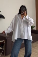 Kolları Ayarlanabilir Oversize Gömlek Beyaz - Görsel 2