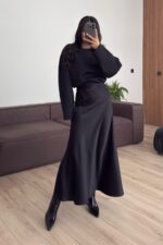 Beli Lastikli Maxi Etek Siyah