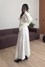 Beli Lastikli Maxi Etek Beyaz - Görsel 3