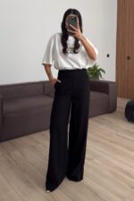 Beli Drapeli Kumaş Pantolon Siyah