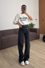Çapraz Kemerli Wide Leg Füme Jean